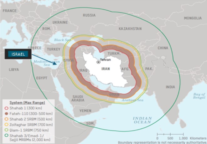 Figure 2: Iranian Ballistic Missile Ranges, Iran Military Power vii 